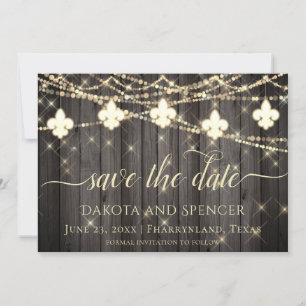 Fleur de Lis Rustic Ljus Boho Chic Bröllop Spara Datumet