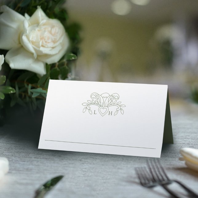 Fleur de lis sage grönt och vit bröllop bord placeringskort (Skapare uppladdad)