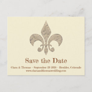 Fleur de lis Save Date Simple Elegant bröllop Meddelande Vykort