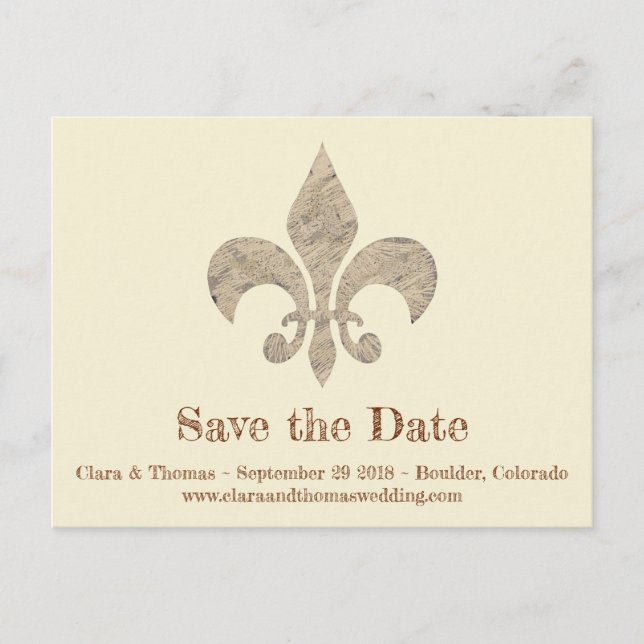 Fleur de lis Save Date Simple Elegant bröllop Meddelande Vykort (Framsida)