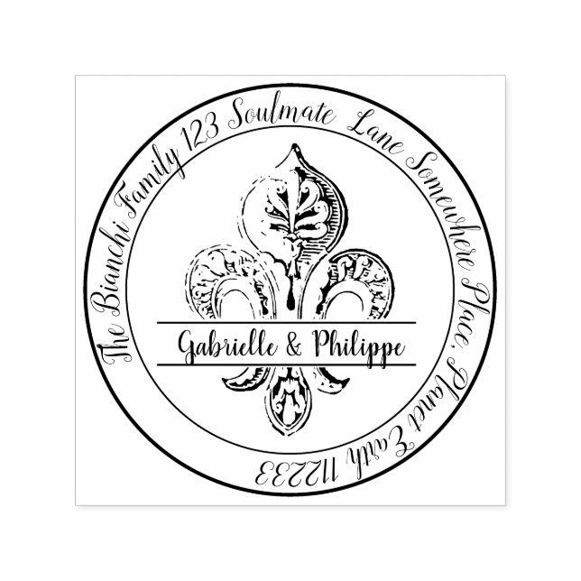 Fleur de Lis Skapa Din Egen Returadress Självfärgande Stämpel (Design)