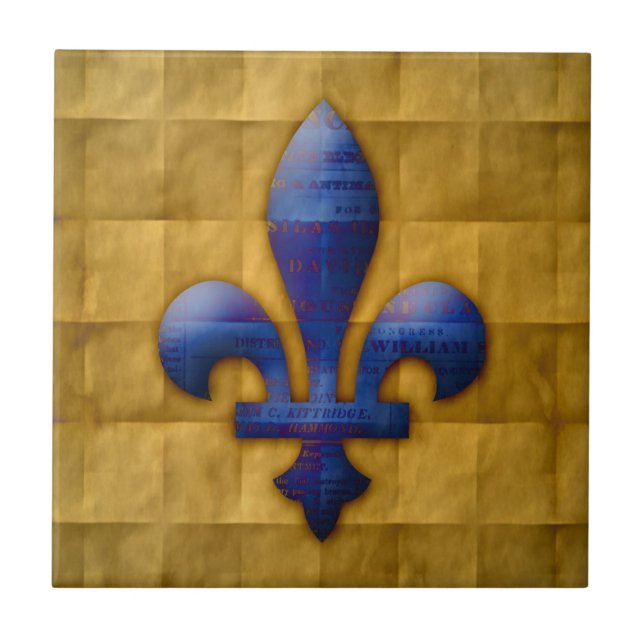 Fleur de Lis Slösa och guld Kakelplatta (Framsidan)