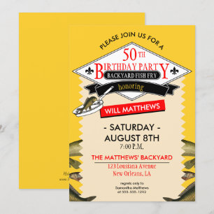 Fleur de Lis Spoof Fish Fry 50:e födelsedagen Inbjudningar
