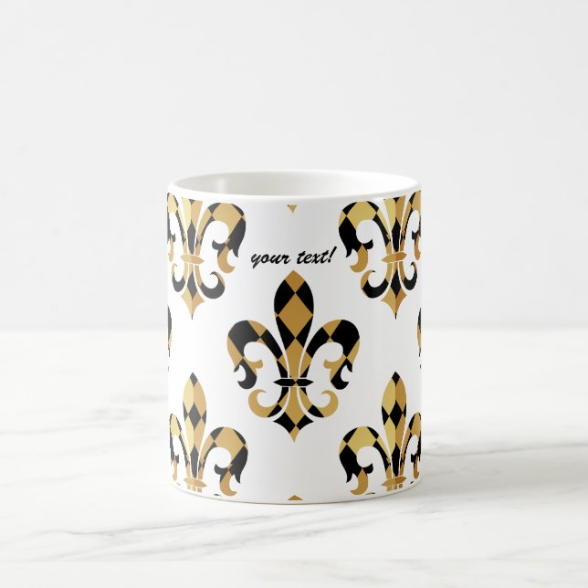 Fleur de Lis/svart/guld/DIYfont Kaffemugg (Center)