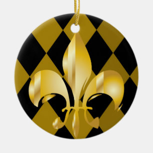 Fleur de Lis/svart + guld Julgransprydnad Keramik