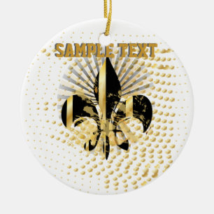 Fleur de Lis/svart + guld Julgransprydnad Keramik