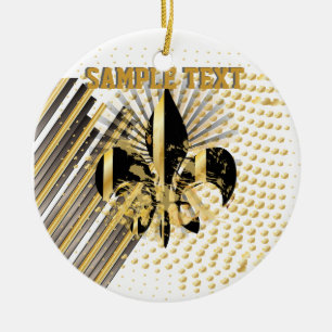 Fleur de Lis/svart + guld Julgransprydnad Keramik