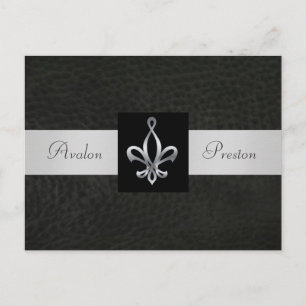 Fleur De Lis Svart Läder Save The Date Postkort Meddelande Vykort