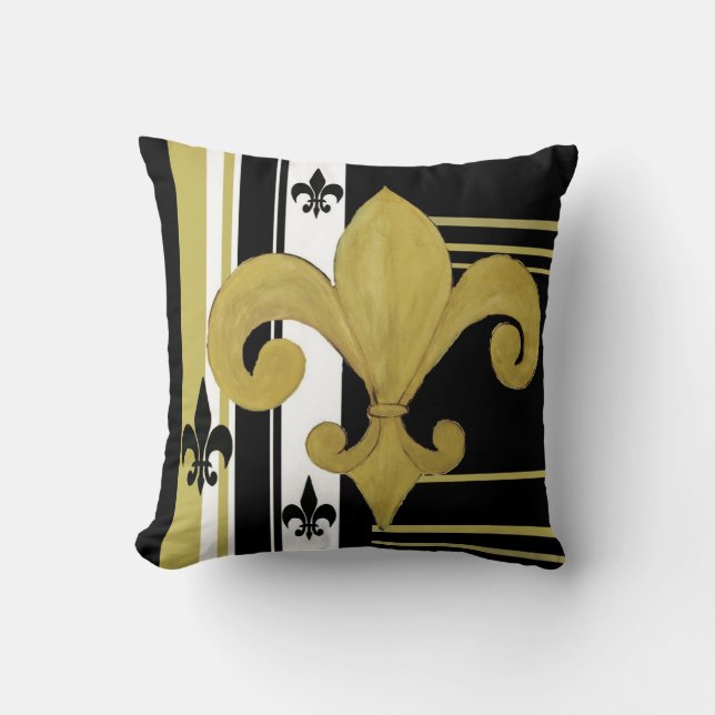 Fleur de lis svart och guld kastkudde från konst kudde (Framsida)