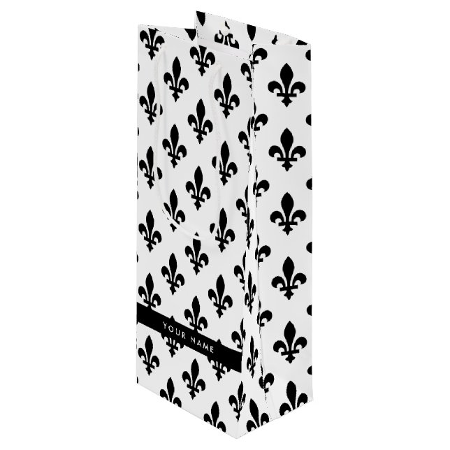 Fleur de Lis, svart på vit, svart, Ditt namn (Framsidan Vinklad)