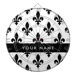 Fleur de Lis, svart på vit, svart, Ditt namn Darttavla