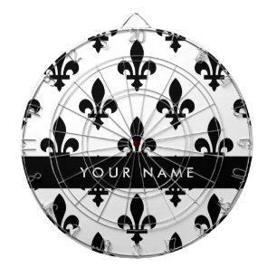 Fleur de Lis, svart på vit, svart, Ditt namn Darttavla
