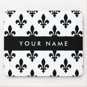 Fleur de Lis, svart på vit, svart, Ditt namn Musmatta
