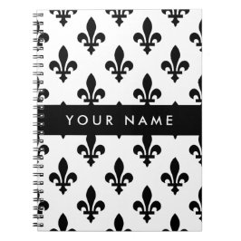 Fleur de Lis, Svart på Vitt, Svart, Ditt Namn Anteckningsbok