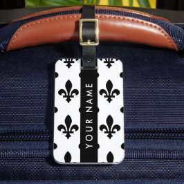 Fleur de Lis, Svart på Vitt, Svart, Ditt Namn Bagagebricka