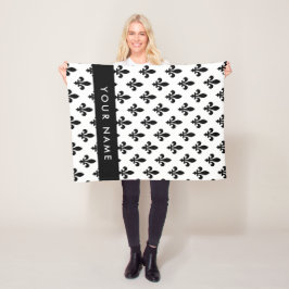 Fleur de Lis, Svart på Vitt, Svart, Ditt Namn Fleecefilt