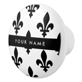 Fleur de Lis, Svart på Vitt, Svart, Ditt Namn Knopp