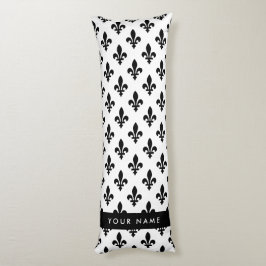 Fleur de Lis, Svart på Vitt, Svart, Ditt Namn Kroppskudde