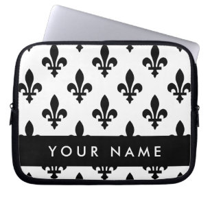 Fleur de Lis, Svart på Vitt, Svart, Ditt Namn Laptop Fodral