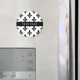 Fleur de Lis, Svart på Vitt, Svart, Ditt Namn Magnet
