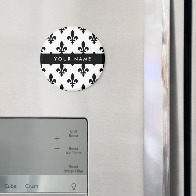 Fleur de Lis, Svart på Vitt, Svart, Ditt Namn Magnet (In Situ (Fridge))