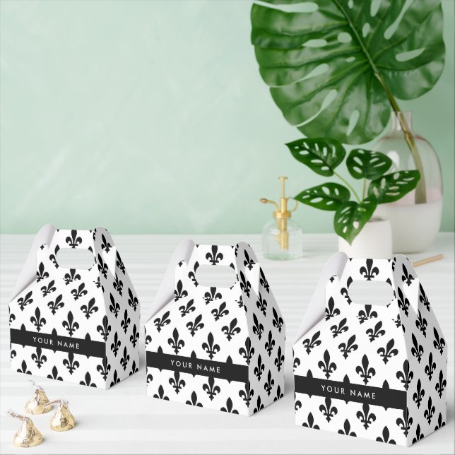 Fleur de Lis, Svart på Vitt, Svart, Ditt Namn Presentaskar (Multipel)
