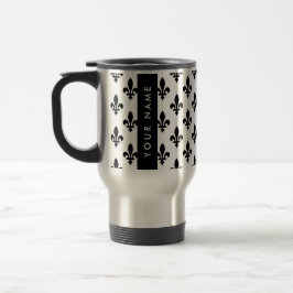 Fleur de Lis, Svart på Vitt, Svart, Ditt Namn Resemugg