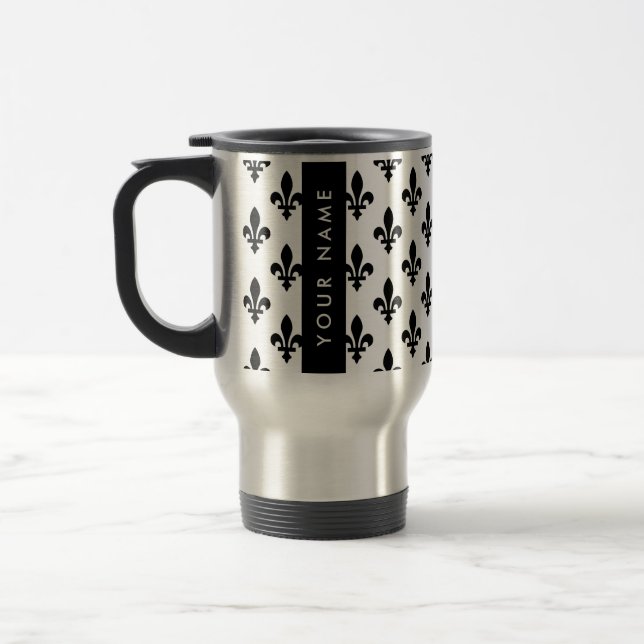 Fleur de Lis, Svart på Vitt, Svart, Ditt Namn Resemugg (Vänster)