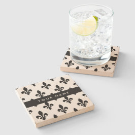 Fleur de Lis, Svart på Vitt, Svart, Ditt Namn Stenunderlägg