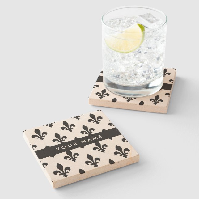 Fleur de Lis, Svart på Vitt, Svart, Ditt Namn Stenunderlägg (Sidan)