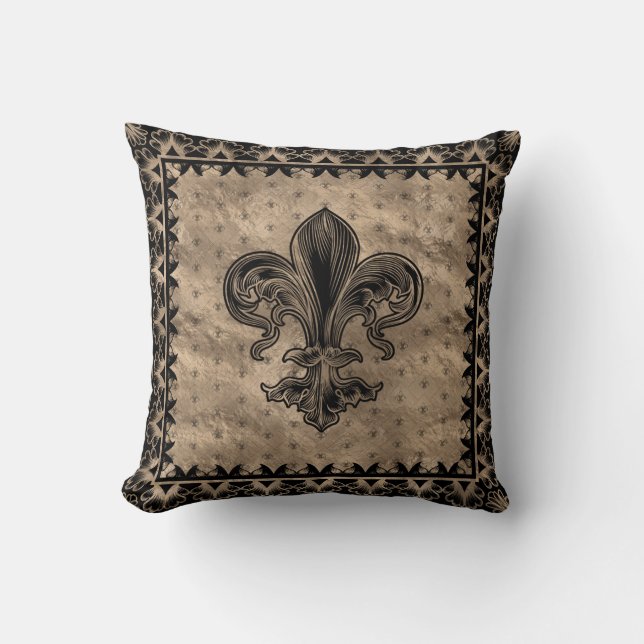 Fleur-de-lis - Svarta och Guld Kudde (Framsida)