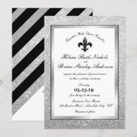Fleur De Lis Svarta Silver Bröllop Glitter