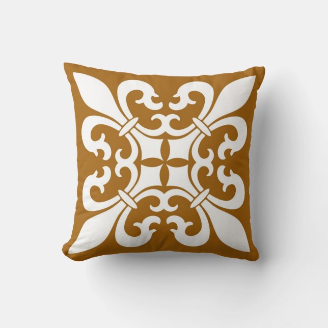 Fleur de lis Symbol i vit på Caramel Kudde (Framsida)