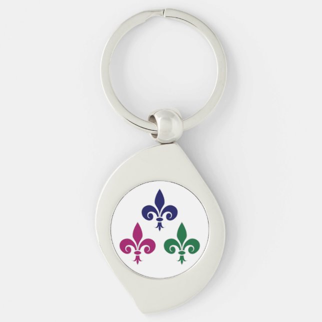 Fleur-de-lis-symboler Swirl Silverfärgad Nyckelring (Framsidan)