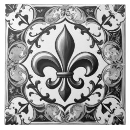 Fleur de Lis Tile - Black and White Ceramic Tile Kakelplatta