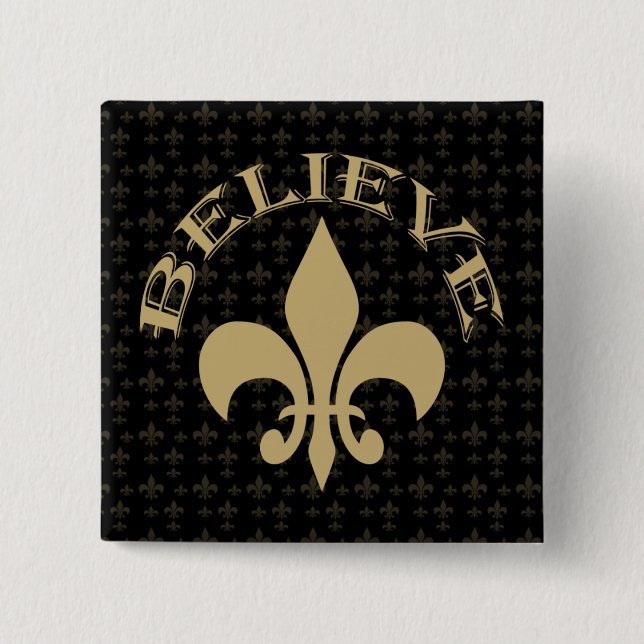 Fleur de Lis Tro svart guld Knapp (Framsida)