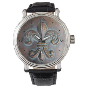 Fleur De Lis, utskrivaven åldrig Förkoppra-Look Armbandsur