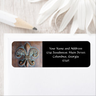 Fleur De Lis, utskriven Åldras Copper-look Returadress Etikett