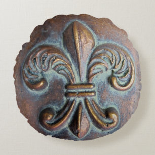 Fleur De Lis, utskriven Åldras Copper-look Rund Kudde
