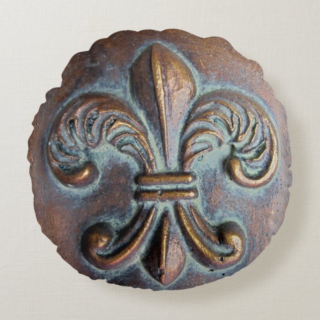 Fleur De Lis, utskriven Åldras Copper-look Rund Kudde (Framsidan)