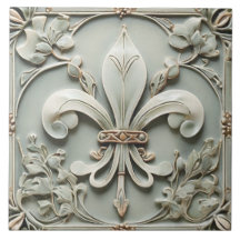 Fleur de Lis Vintage Antique Mint Faux Relief