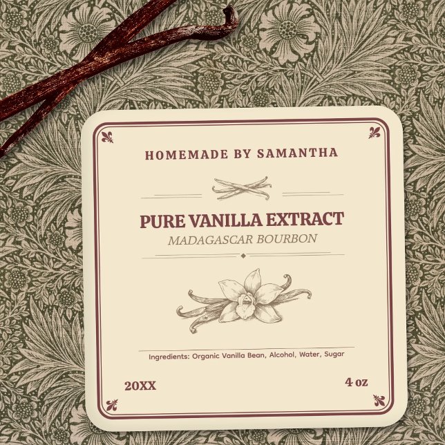 Fleur-de-lis - Vintage Vaniljextrakt Etikett (Fleur-de-lis - Vintage Vanilla Extract Label)