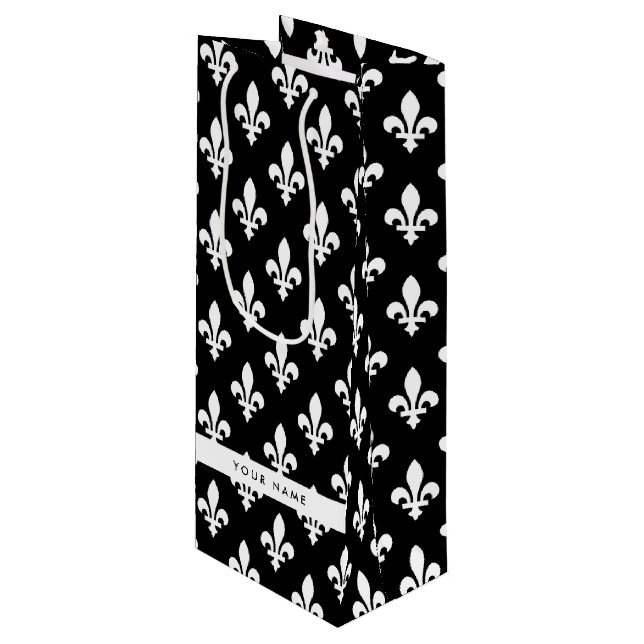 Fleur de Lis, Vit på Svart, Vit, Ditt Namn (Framsidan Vinklad)