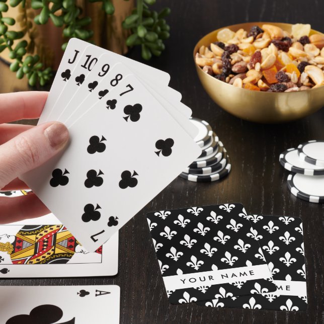 Fleur de Lis, Vit på Svart, Vit, Ditt Namn Casinokort (På plats)