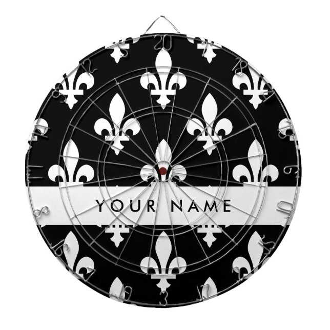 Fleur de Lis, Vit på Svart, Vit, Ditt Namn Darttavla (Framsidan)