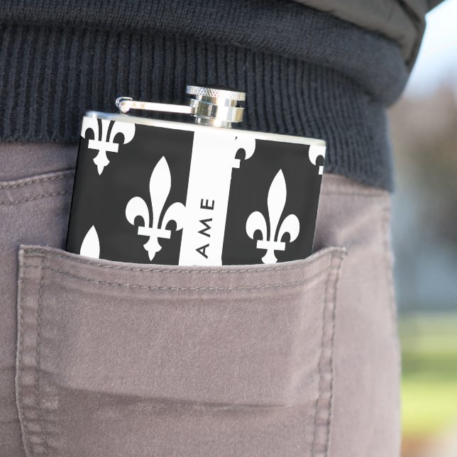 Fleur de Lis, Vit på Svart, Vit, Ditt Namn Fickplunta (In Situ)