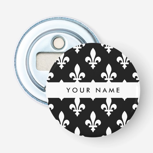 Fleur de Lis, Vit på Svart, Vit, Ditt Namn Flasköppnare (Framsidan)