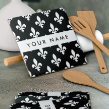 Fleur de Lis, Vit på Svart, Vit, Ditt Namn