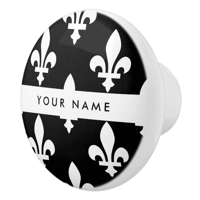 Fleur de Lis, Vit på Svart, Vit, Ditt Namn Knopp (Höger)
