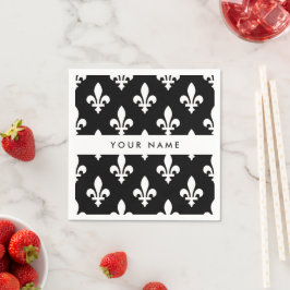 Fleur de Lis, Vit på Svart, Vit, Ditt Namn Pappersservett